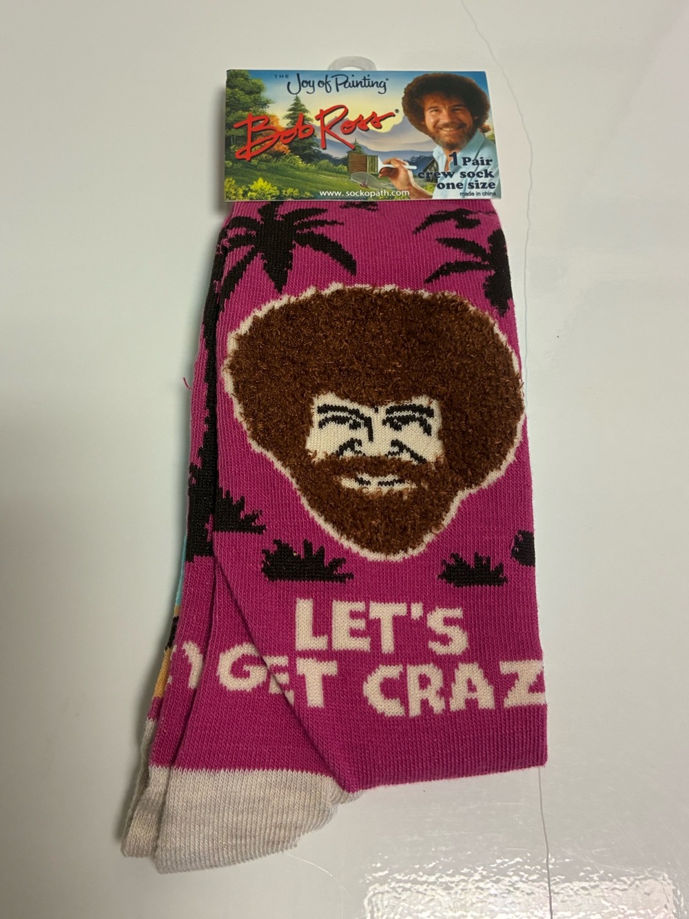 Men's Pink Novelty Crew Socks - Let's Get Crazy